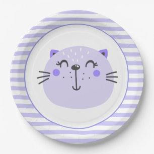 Cute Purple Cat Baby Shower Paper Plates