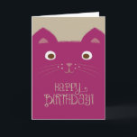 Cute Purple Cat Birthday Card<br><div class="desc">Cute,  funny purple cat illustration with tan background and charming "Happy Birthday" text.</div>