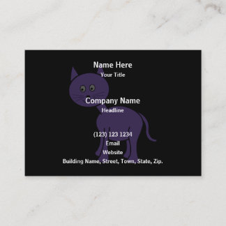 Cute Purple Cat. Cat Cartoon on Black. Business Card