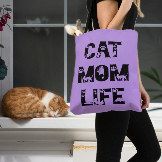 Cute Purple Cat Mum Life Modern Chic Mother's Day Tote Bag (Creator Uploaded)