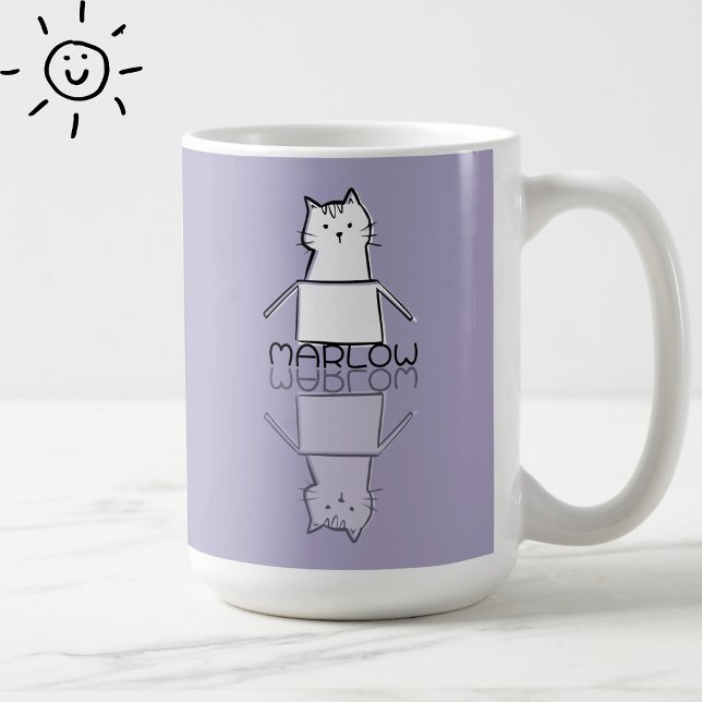 Cute Purple Cat Reflection Doodle Custom Name  Coffee Mug (Creator Uploaded)