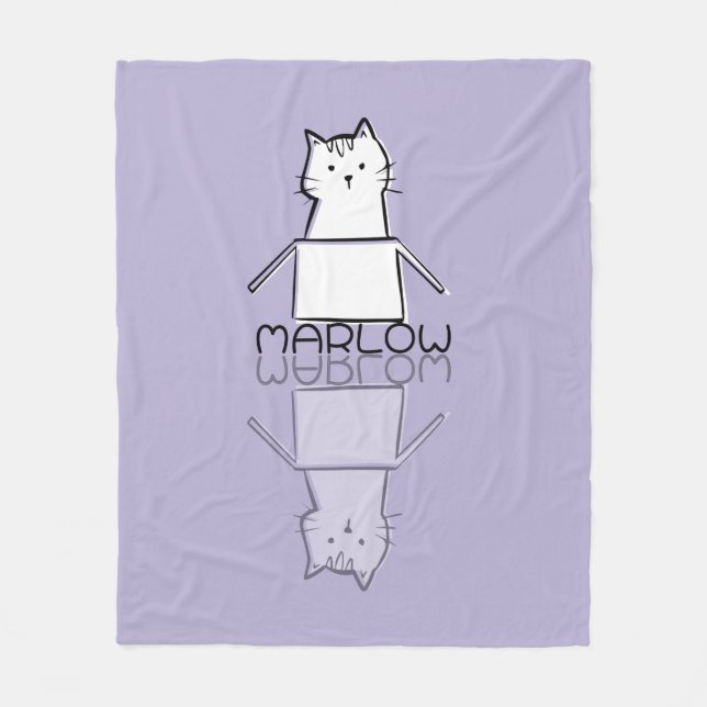 Cute Purple Cat Reflection Doodle Custom Name  Fleece Blanket (Front)