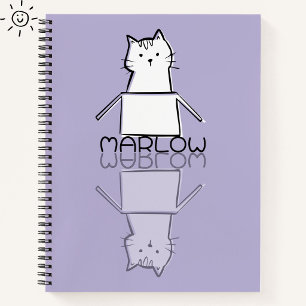 Cute Purple Cat Reflection Doodle Custom Name  Notebook
