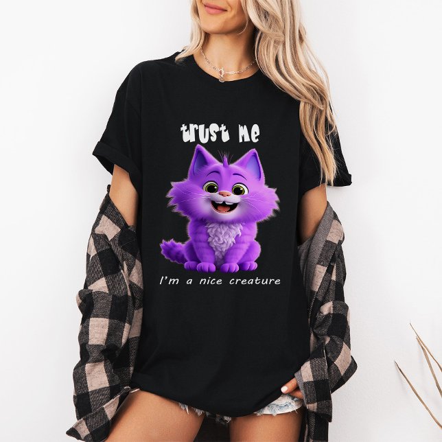 Cute Purple Cat | Trust Me I'm a Nice Creature T-Shirt (Creator Uploaded)
