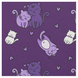 Cute Purple Cats on Purple Cheeky Witch® Cat Lover Fabric
