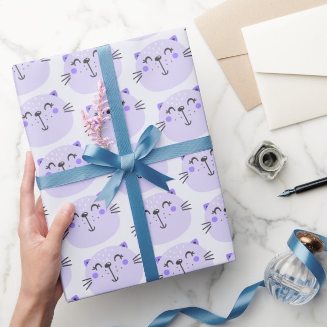 Cute Purple Cats Pattern - Lilac Wrapping Paper (Gifting)