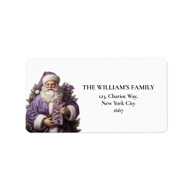 Cute Purple Christmas Santa Return Address Label (Front)