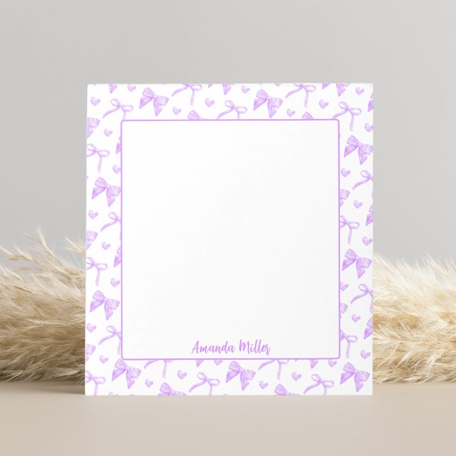Cute Purple Coquette Bows Hearts Personalised Name Notepad (Creator Uploaded)