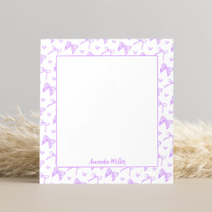 Cute Purple Coquette Bows Hearts Personalized Name Notepad