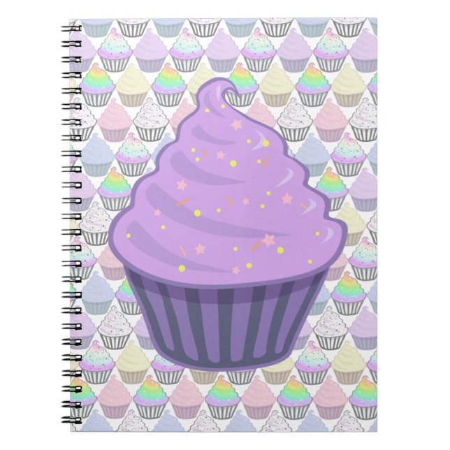 Cute Purple Cupcake Swirl Icing With Sprinkles Notebook (Front)
