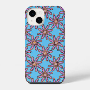 Cute Purple Daisies On Blue iPhone 14 Case