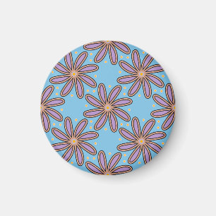 Cute Purple Daisies On Blue Magnet