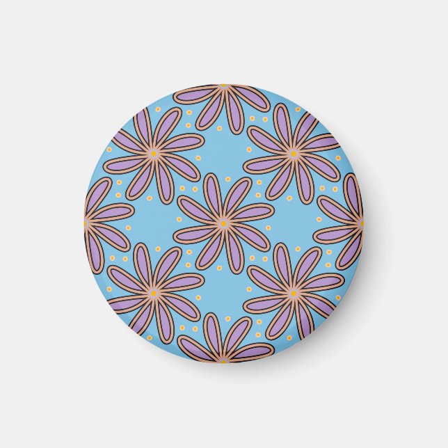 Cute Purple Daisies On Blue Magnet (Front)