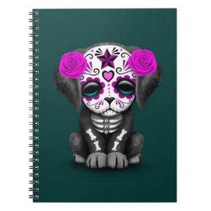 Cute Purple Day of the Dead Puppy Dog Teal Spiral Notebook