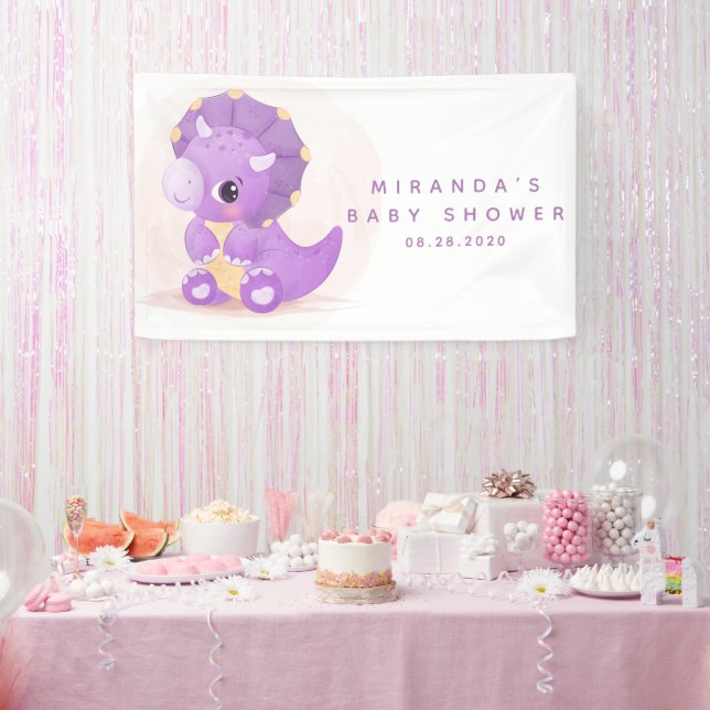 Cute Purple Dinosaur Girl Baby Shower  Banner (Party)