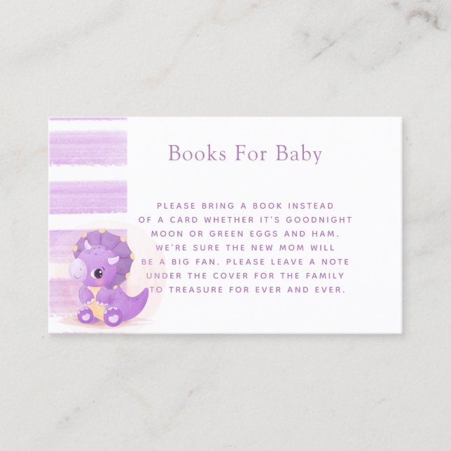 Cute Purple Dinosaur Girl Books for Baby Business Card (Front)
