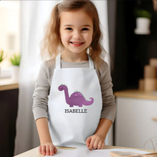Cute Purple Dinosaur Personalised Kids Apron