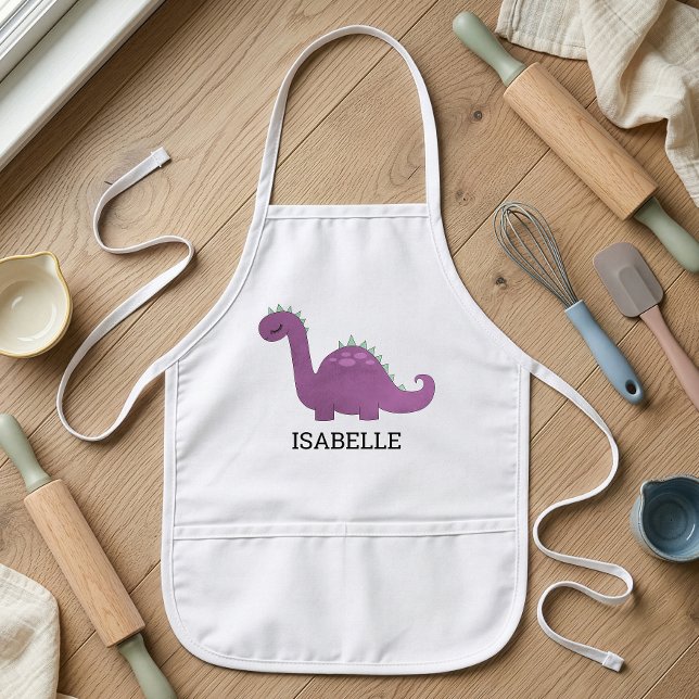 Cute Purple Dinosaur Personalised Kids Apron (Creator Uploaded)