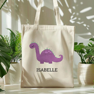 Cute Purple Dinosaur Personalised Tote Bag