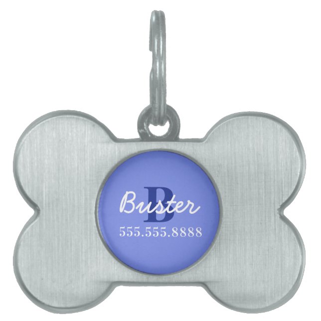 Cute Purple Dog Monogram Framed Pet Tag (Front)