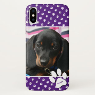 Cute Purple Dog Pet Lover Photo Collage Pawprint Case-Mate iPhone Case