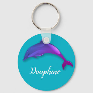 Cute purple dolphin - add name key ring