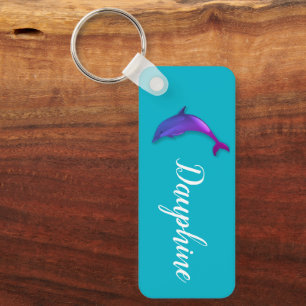 Cute purple dolphin - add name key ring