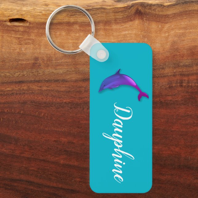 Cute  purple  dolphin  -  add name key ring (Front)