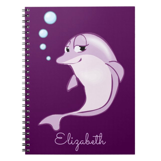 Cute Purple Dolphin Personalised Spiral Notebook (Front)