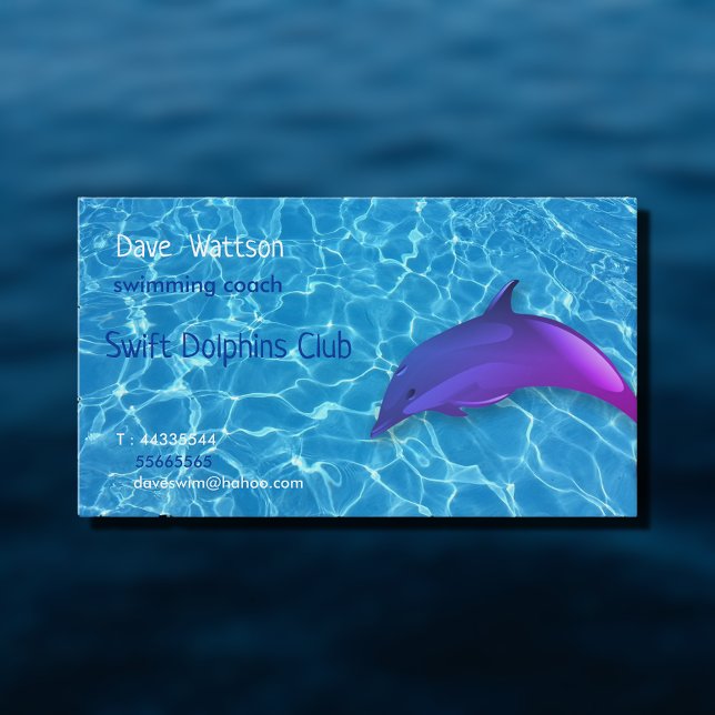 Cute purple dolphin - swimming coach business card (Creator Uploaded)