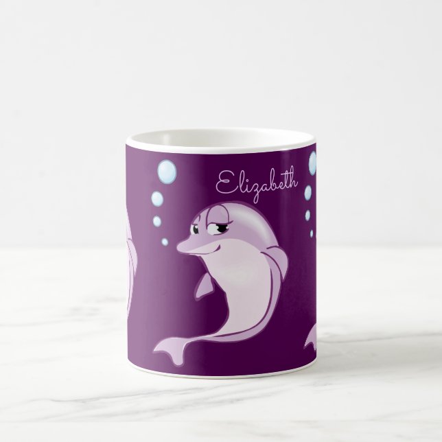 Cute Purple Dolphins Personalised Coffee Mug (Center)