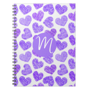 Cute Purple Doodled Heart Valentine's Day Monogram Notebook
