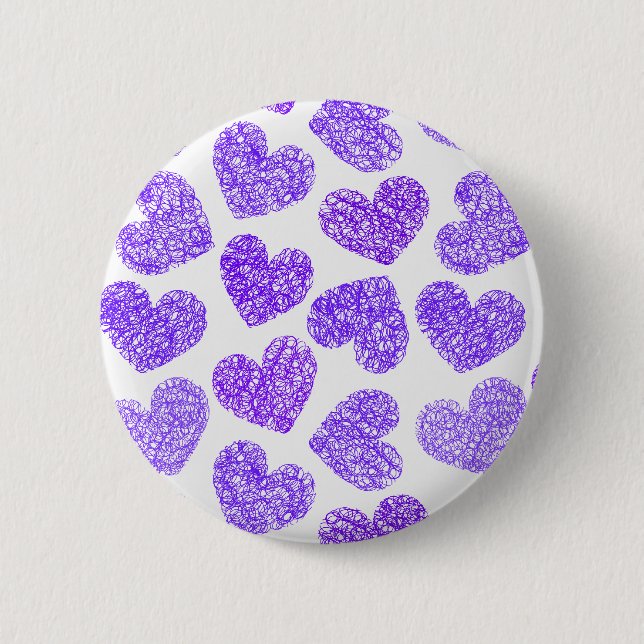 Cute Purple Doodled Heart Valentine's Day Pattern 6 Cm Round Badge (Front)