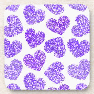 Cute Purple Doodled Heart Valentine's Day Pattern Coaster