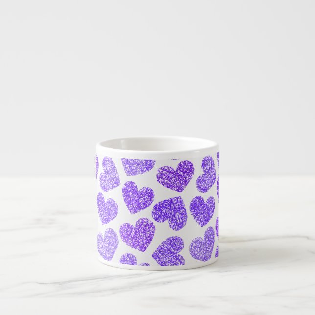 Cute Purple Doodled Heart Valentine's Day Pattern Espresso Cup (Front)