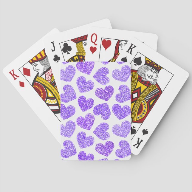 Cute Purple Doodled Heart Valentine's Day Pattern Playing Cards (Back)