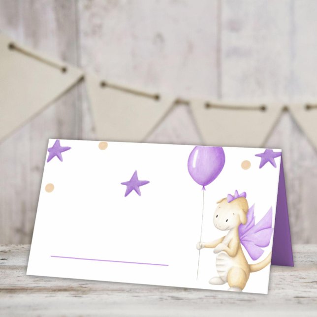 Cute Purple Dragon with Balloon Party Place Card (Creator Uploaded)