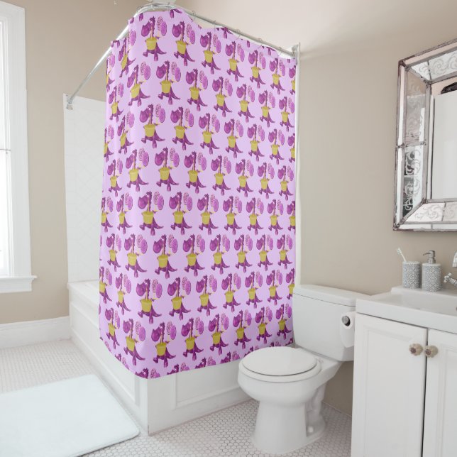 Cute Purple Dragon With Cupcake And Balloons  Shower Curtain (In Situ)