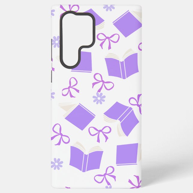 Cute Purple Dreamy Books & Bows Pattern Samsung Galaxy S22 Ultra Case (Back)