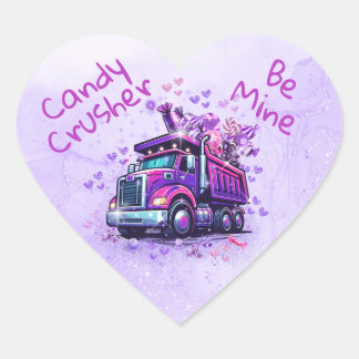 Cute Purple Dump Truck Valentine Heart Sticker