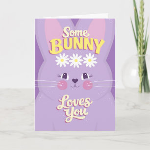 Cute Purple Easter Bunny with Daisy Crown for Kids Card