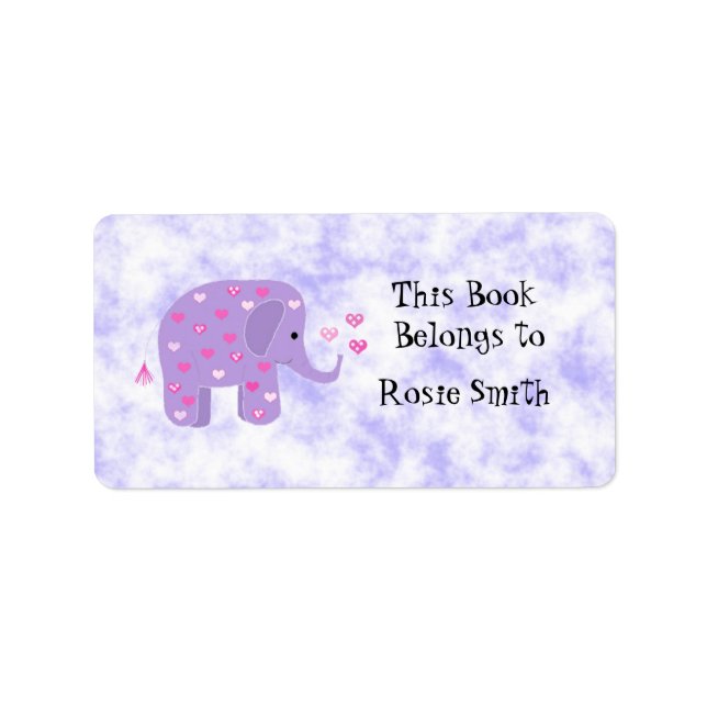 Cute Purple Elephant Bookplate Label (Front)