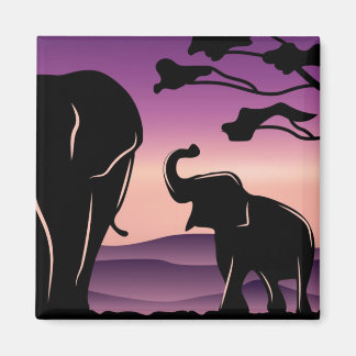 Cute Purple Elephant Family Silhouette Magnet