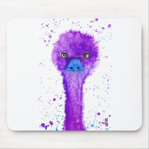 Cute purple emu watercolor animal whimsical mouse pad