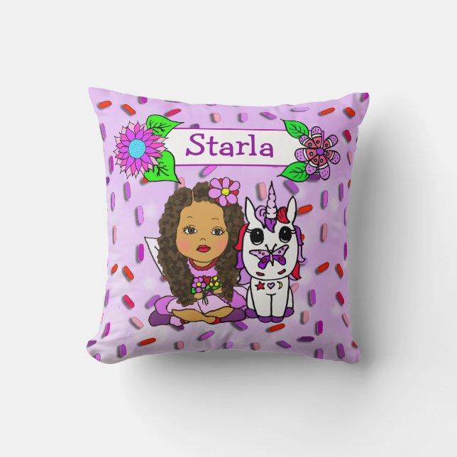 Cute Purple Fairy and Flowers Candy Sprinkles Cushion (Front)