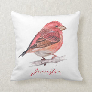 Cute Purple Finch Bird Kid's Room Nursery Cushion