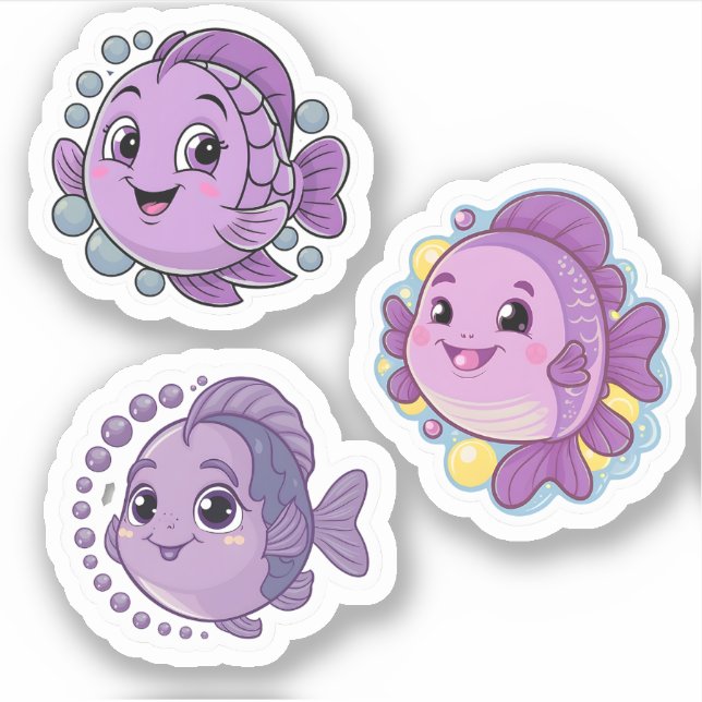 Cute Purple Fish Sticker (Front)