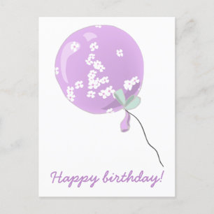 Cute Purple Floral Balloon - Kids Birthday  Postcard