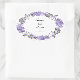 cute purple floral wedding  oval sticker