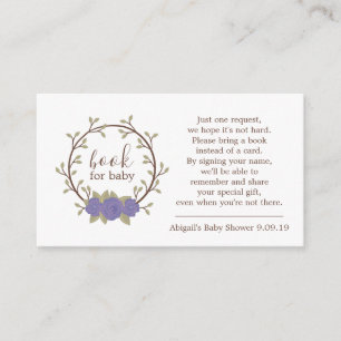Cute Purple Floral Wreath Book Request Baby Shower Enclosure Card